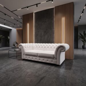 Chesterfield Sofa Leather White 2,05 m