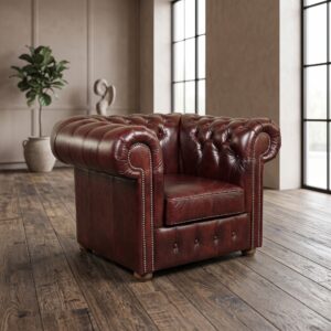 Chesterfield Armchair Leather Red-Brown