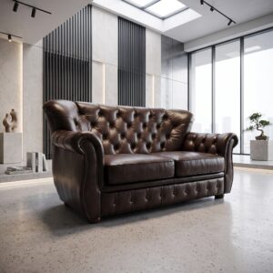 Chesterfield Sofa Leather Dark Brown 1,65 m