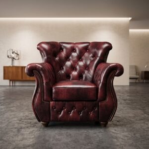 Chesterfield Armchairs Leather Red-Black Set