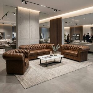 Chesterfield Sofa Set Cognac 3-2-1 Leather