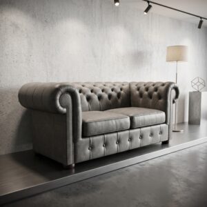 Chesterfield Sofa Leather Gray 1.67 m