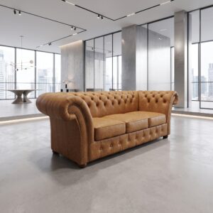 Chesterfield Couch Leather Cognac 2.30 m