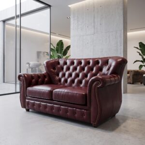 Chesterfield sofa couch leather burgundy 1.65 m