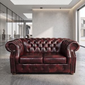 Chesterfield Sofa Leather Red-Brown 1.65 m