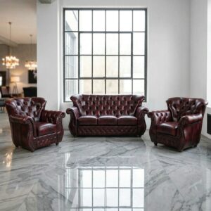 Chesterfield Couch Red-Black 3-1-1 Leather