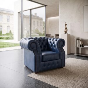 Chesterfield Armchair Leather Blue