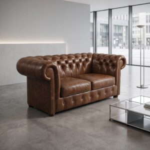 Chesterfield Couch Leather Cognac 1.67 m