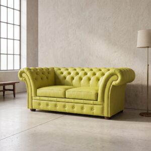 Chesterfield Sofa Leather Yellow 1.80 m