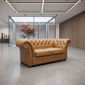 Chesterfield Couch Bench Leather Cognac 1.85 m