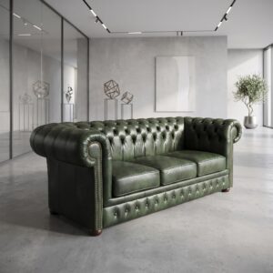 Chesterfield Sofa Leather Dark Green 2.07 m