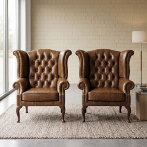 Chesterfield Armchair Set Leather Old-Cognac