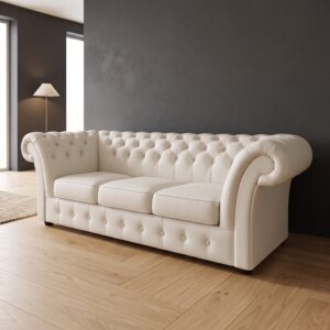 Chesterfield Sofa Leather Cream White 2.30 m