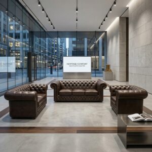 Chesterfield Sofa Set Dark Brown 3-2-1 Leather