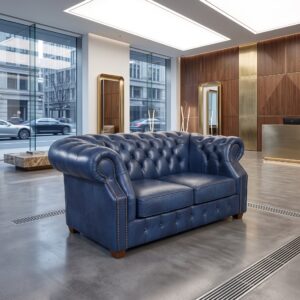 Chesterfield Sofa Leather Blue 1.65 m