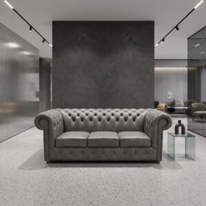 Chesterfield Sofa Leather Gray 2.07 m
