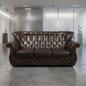 Chesterfield Sofa Leather Dark Brown 1.90 m