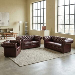 Chesterfield Sofa Red-Brown 3-2-1 Leather