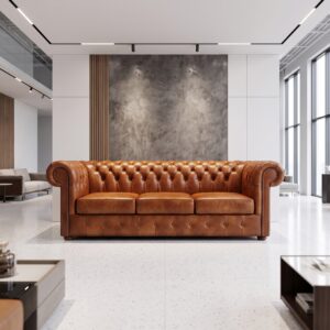 Chesterfield Sofa Leather Cognac 2,07 m