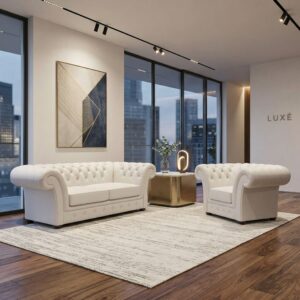 Chesterfield Couch White 2-1 Leather