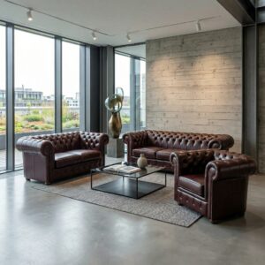 Chesterfield Sofa Red-Brown 3-2-1 Leather