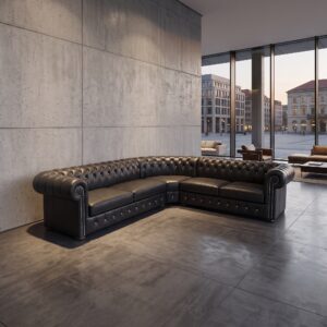 Chesterfield Corner Sofa Leather Black 3.00 m x 2.50 m