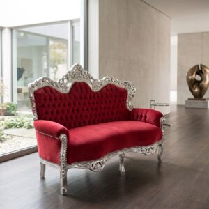 Sofa Baroque Style Silver-Red 1,40 m