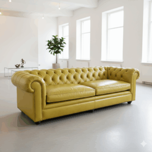 Chesterfield Sofa Leather Yellow 2.40 m