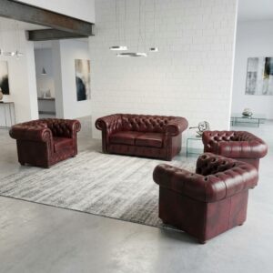 Chesterfield Sofa Red-Brown 2-1-1-1 Leather