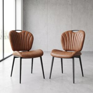 Retro Design Dining Chair Brown Leather Set Price