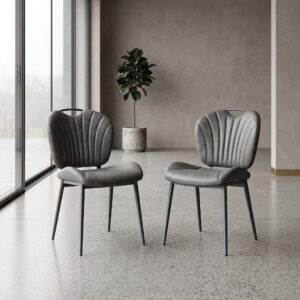 Retro Design Dining Chair Gray Leather Set Price