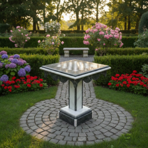 Gaming Table Chess Checkers Marble Black and White