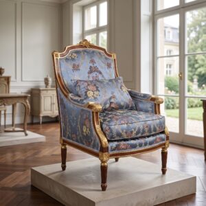 Baroque Throne Armchair Blue Flowered