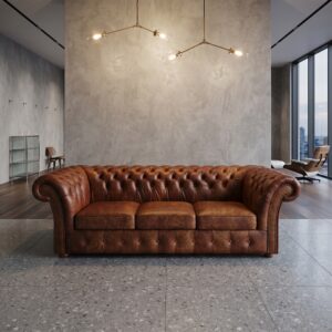 Chesterfield Sofa Leather Brown 2,40 m