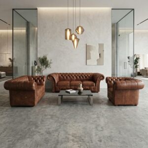 Chesterfield Sofa Leather Brown 3-2-1