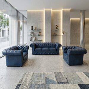 Chesterfield Sofa Blue 3-2-1 Leather