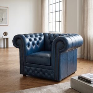 Chesterfield Armchair Leather Blue