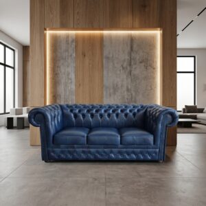 Chesterfield Sofa Leather Blue 2,07 m