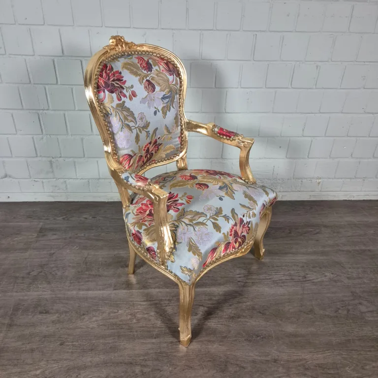 Baroque Chair Light Blue-Gold - Image 4