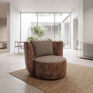 Retro Design Armchair Brown Leather Fabric