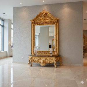 Mirror with Console 1,78 m Baroque style Marble Gold
