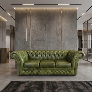 Sofa Leather Green 3-Seater