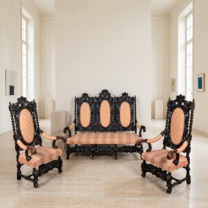 Sofa 2 Chairs and 3-Seater Bank Historicism 1870 Oak