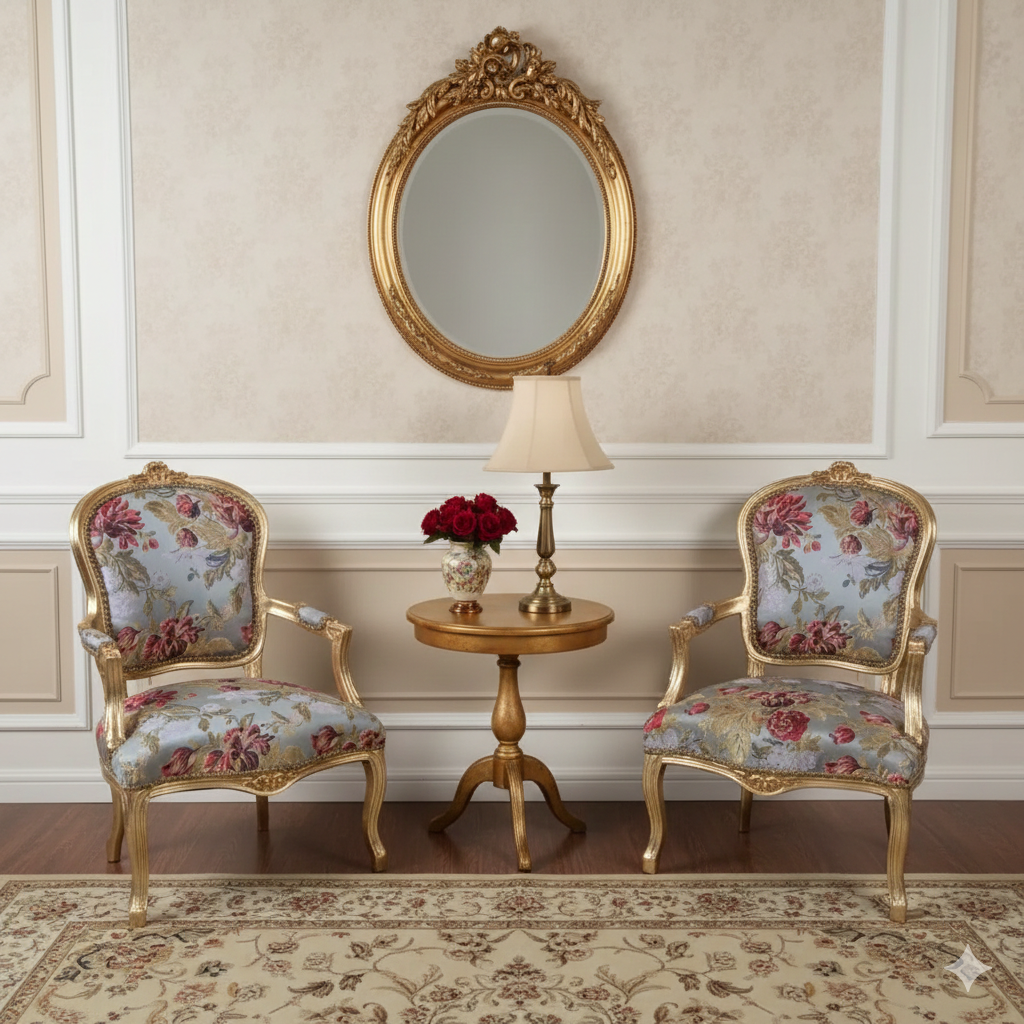 Baroque Chair Light Blue-Gold - Image 2