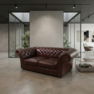Sofa Leather Dark red-Brown 3-Seater