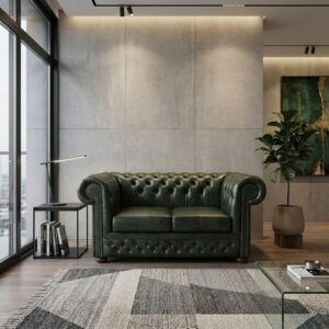 Chesterfield Sofa Leather Dark Green 1,67 m