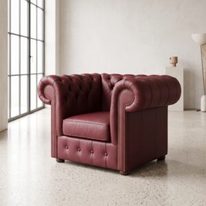 Chesterfield Armchair Leather Wine Red 1,08 m