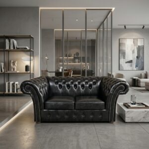 Chesterfield Sofa Leather Black 1,85 m