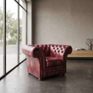 Chesterfield Armchair Leather Dark red-Black 1,25 m