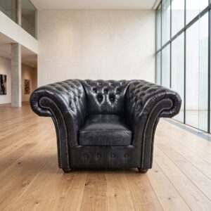 Chesterfield Armchair Leather Black 1,25 m